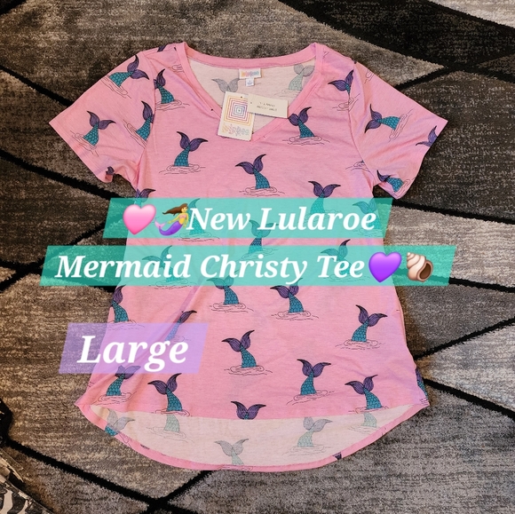 LuLaRoe Tops - LuLaRoe Christy Tee T Shirt Vneck Mermaid Unicorn Rare Essential Large XL New